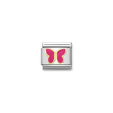 Nomination COMPOSABLE CLASSIC SYMBOLE aus Edelstahl, mit Emaille und 18Kt Gold verziert, (62_(Schmetterling, Magenta))